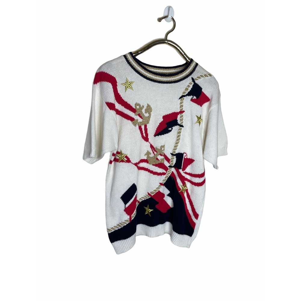 Women's Bechamel sz L Short Sleeve Nautical Sweater White‎ sailor